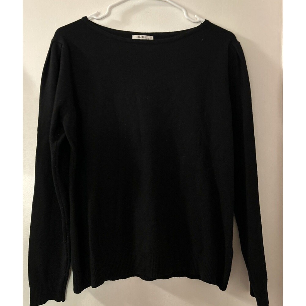 Vila Milano Women's Black Boat/Crew Neck Knit Pullover Long Sleeve Sweater SzLG